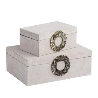 PTMD Opbergbox Hazael Beige suede set van 2