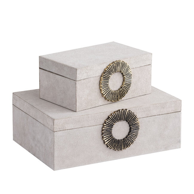 PTMD Opbergbox Hazael Beige suede set van 2
