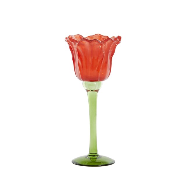Light en Living Theelicht op voet Ø10,5x22,5 cm FLOWALY glas groen+rood