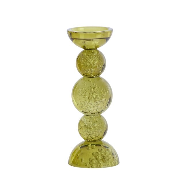Light en Living Light & Living Kaarsenhouder ITINGA - Glas met Bubbelstructuur - Olijfgroen - Ø10x26,5 cm