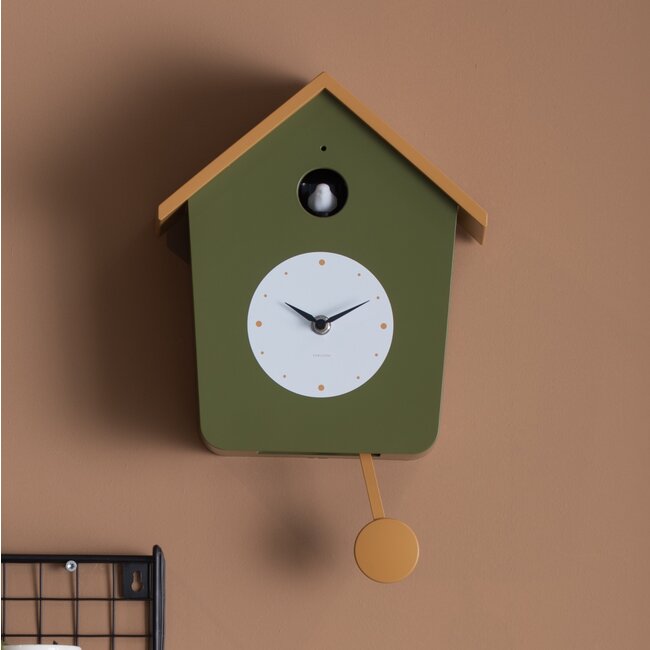 Karlsson Wandklok Cuckoo army groen met geel