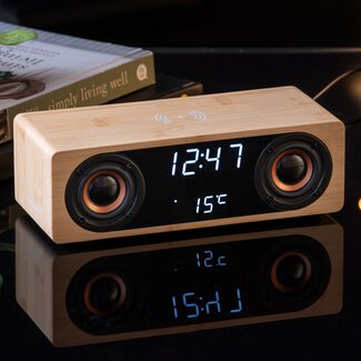 Karlsson Alarmklok Classic BT speaker met telefoonoplader bamboo