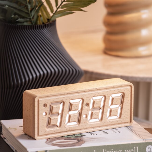 Karlsson Alarmklok Solid hout Engraved licht hout