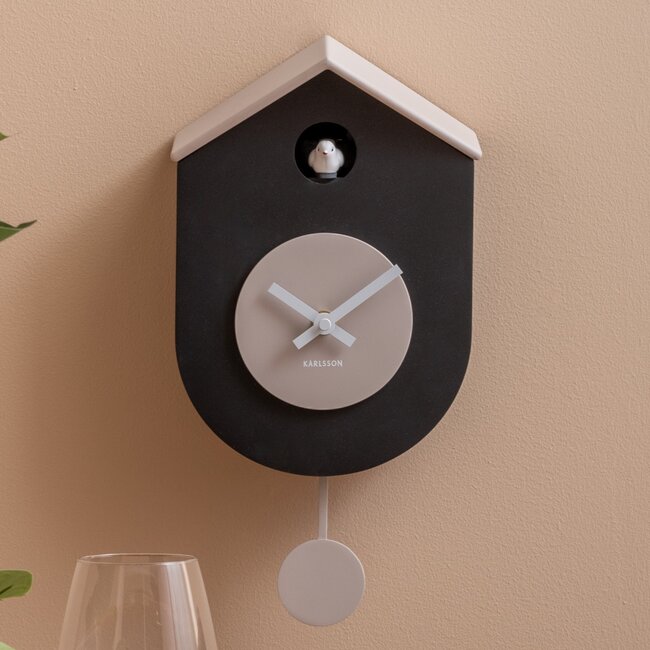 Karlsson Wandklok Grato Cuckoo zwart met warm grijs