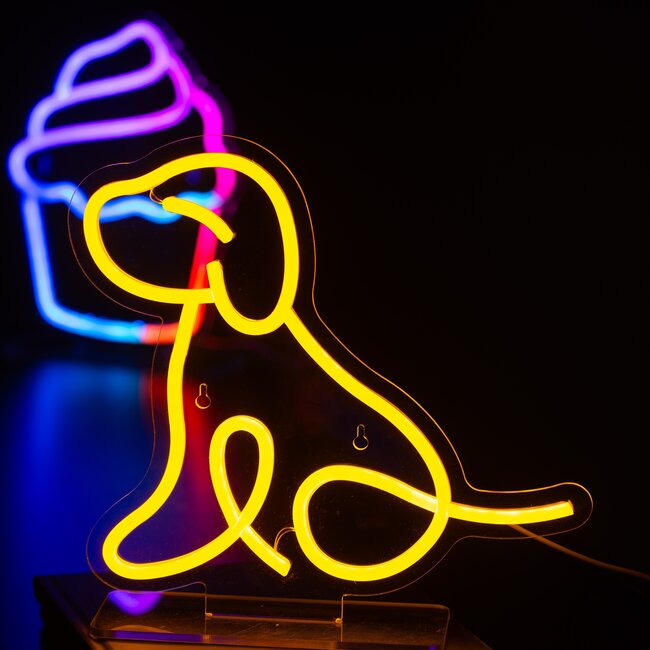 Leitmotiv Neon licht Zittende hond geel