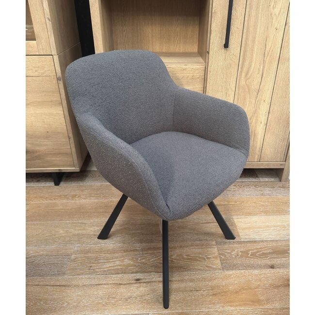 Woood Juno eetkamerstoel bouclé midden grijs showroommodel