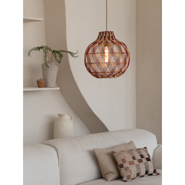 Good&Mojo Hanglamp Mendoza bamboe/kap ø35xh.35cm nat/burgundy. S