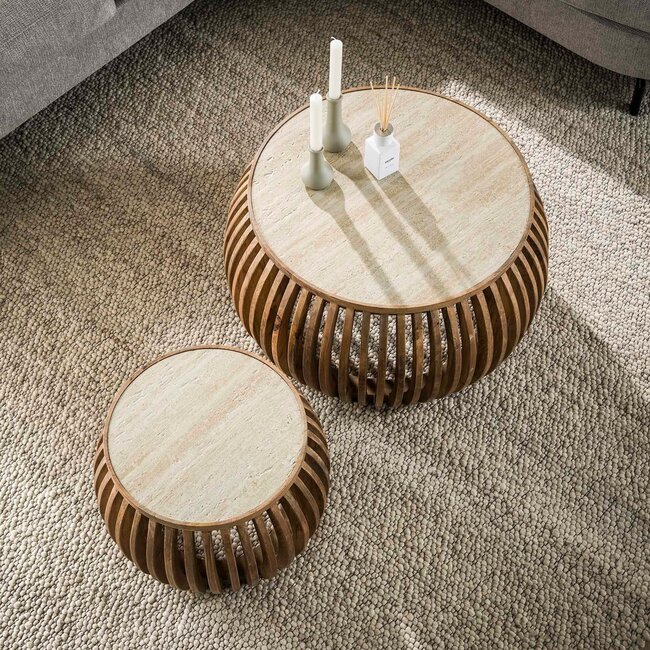 WoonStijl Salontafel set van 2 curve Nuovo travertin