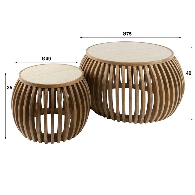 WoonStijl Salontafel set van 2 curve Nuovo travertin