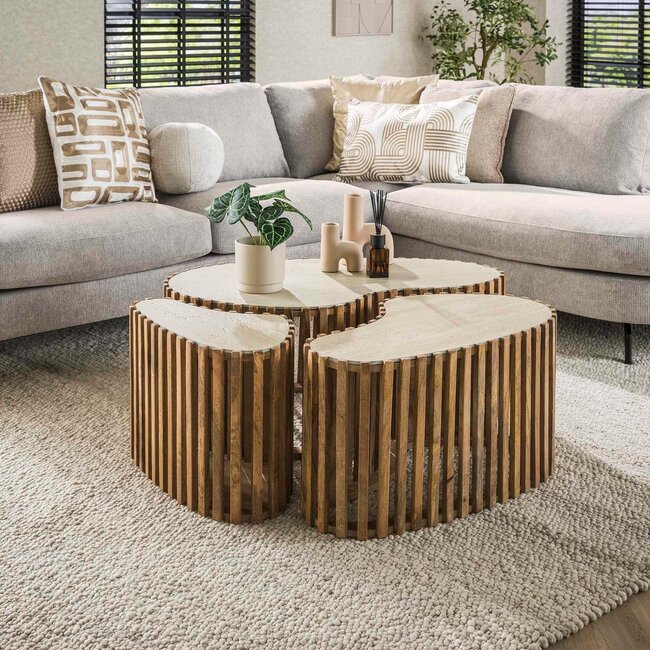 WoonStijl Salontafel set van 3 niervorm Nuovo travertin