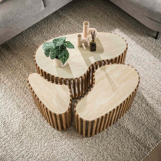 WoonStijl Salontafel set van 3 niervorm Nuovo travertin