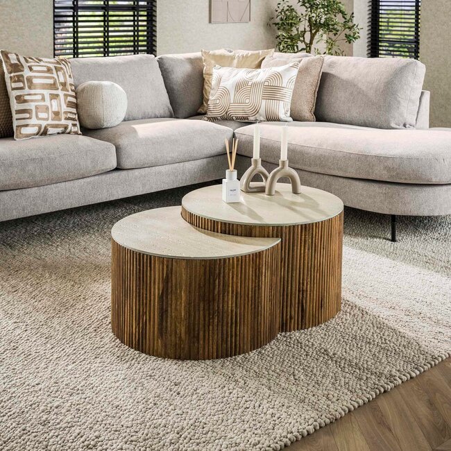 WoonStijl Salontafel set van 2 halfrond Nuovo travertin