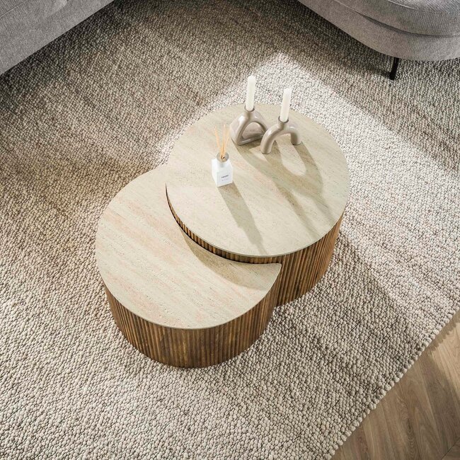 WoonStijl Salontafel set van 2 halfrond Nuovo travertin