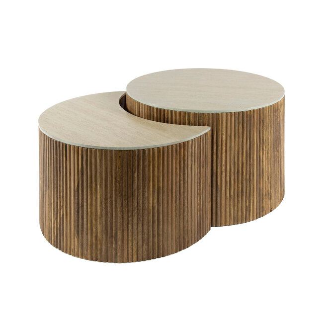 WoonStijl Salontafel set van 2 halfrond Nuovo travertin