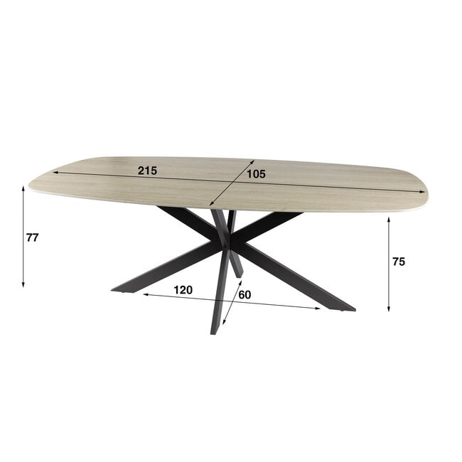 WoonStijl Eetkamertafel 215 deens ovaal Romano