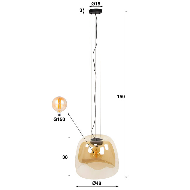 WoonStijl Hanglamp 1L drift XL glass Amber