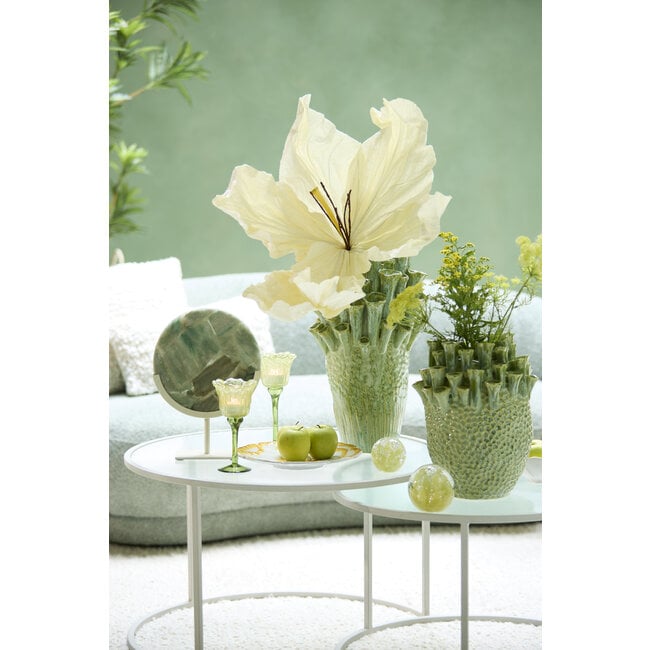 Light en Living Ornament op voet 25x10x35 cm GOUYA - Groen agaat en crème