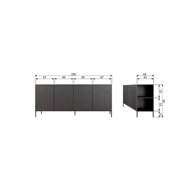 Woood New gravure dressoir 200 cm grenen dust [fsc]