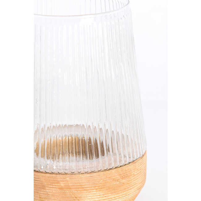 Light en Living Windlicht Ø18X26 Cm MINAS glas Rib helder+hout Natural