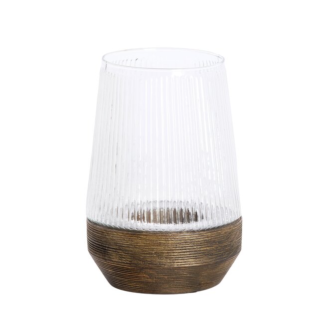 Light en Living Windlicht Ø18X26 Cm MINAS glas Rib helder+hout donkerbruin