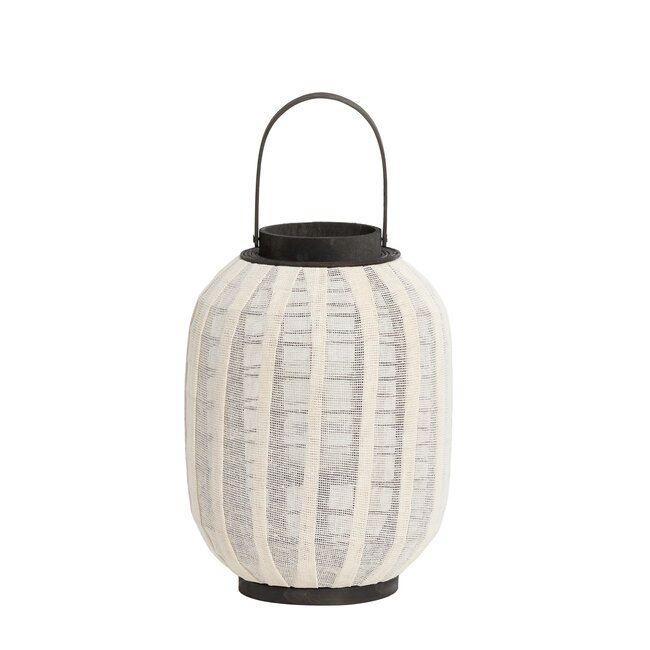 Light en Living Windlicht Ø26X36 DEZULO Linnen Naturel+zwart hout