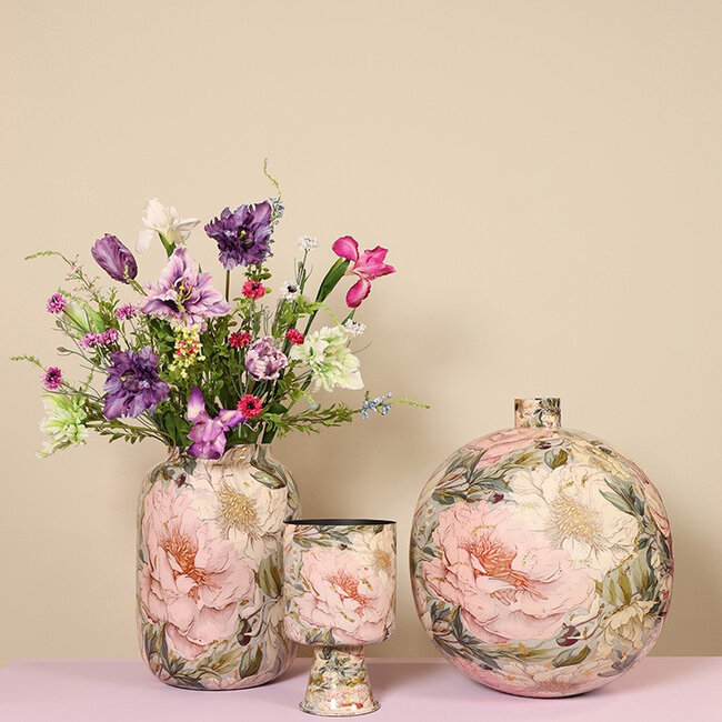 Countryfield Vaas Peony L roze/wit rond