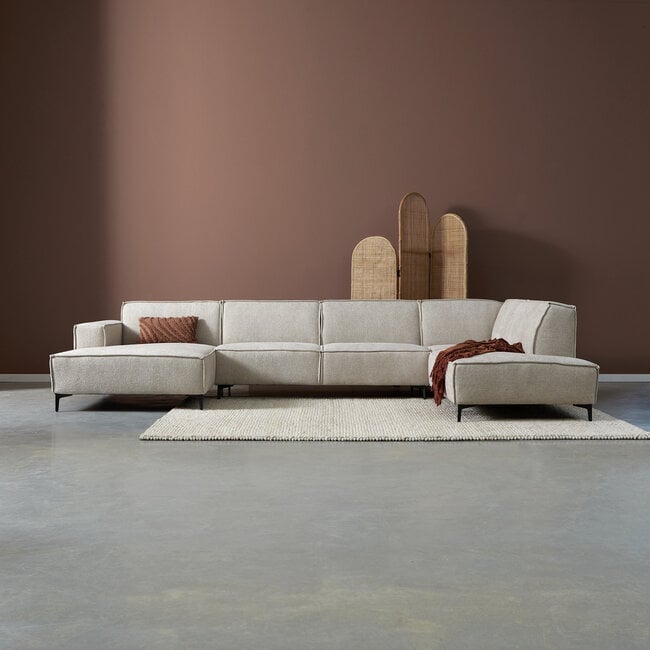 Pepp Interiors Bank River U opstelling met chaise longue links in Majestic 603