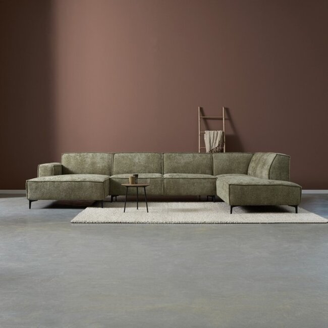 Pepp Interiors Bank River U opstelling met chaise longue links in Majestic 607