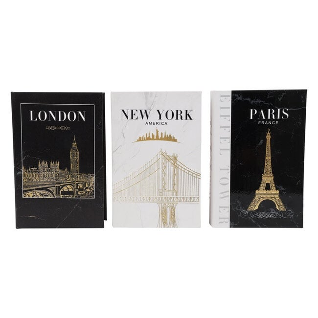 Countryfield Opbergbox Book New York,Paris,Londen set van 3 –L27B18H7CM