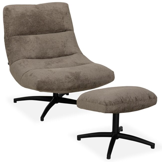 WoonMax Fauteuil + Hocker Foxton - Comfortabele Draaifauteuil in Movie Stof