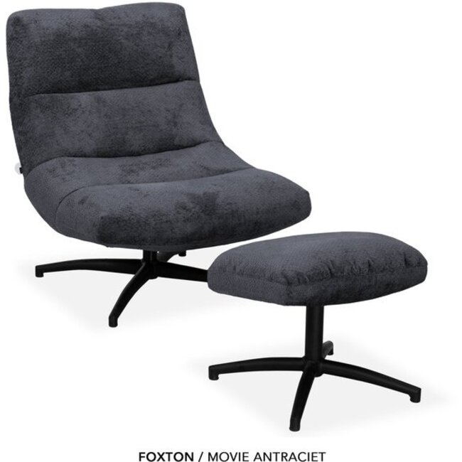 WoonMax Fauteuil + Hocker Foxton - Comfortabele Draaifauteuil in Movie Stof