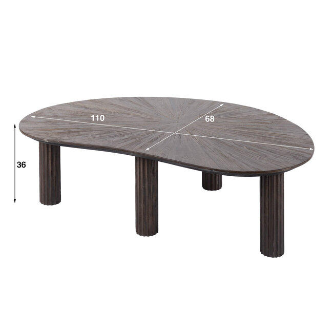 WoonStijl Salontafel 110cm niervormig Maya teak