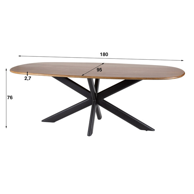 WoonStijl Eetkamertafel 180 Cliff ovale buis mango