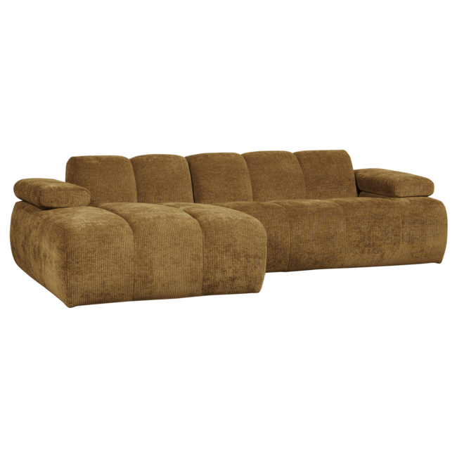 Woood Mojo Chaise Longue Bank Links Geweven Ribstof Honinggeel