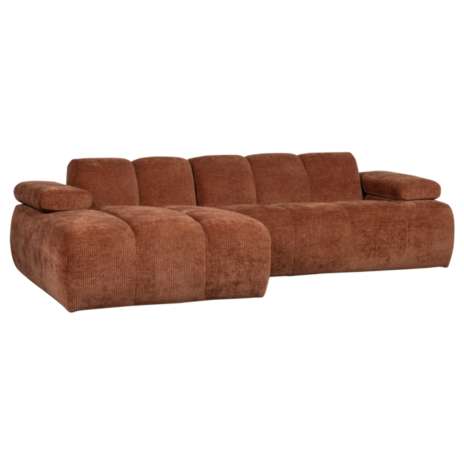Woood Mojo Chaise Longue Bank Links Geweven Ribstof Roestbruin