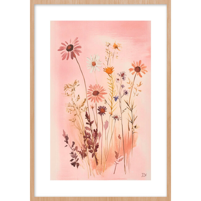 Wandkraft Blossom Whispers - Wanddecoratie met Wilde Bloemen