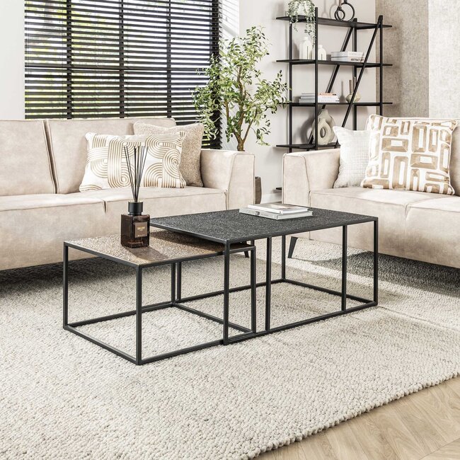 WoonStijl Salontafel set van 2 rechthoek iron metallic