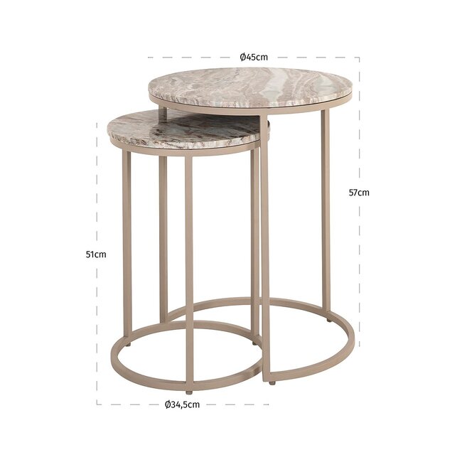 Richmond Interiors  Bijzettafel Fairfax set van 2 Stone
