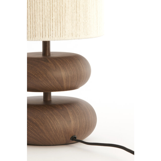 Light en Living Tafellamp Ø22x50,5 cm DANIALO hout print donkerbruin+touw crème