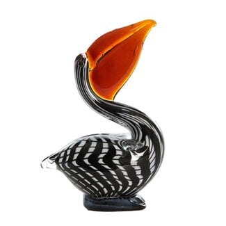 Light en Living Ornament 13x7x19 cm PELICAN glas zwart-wit+bruin gestreept