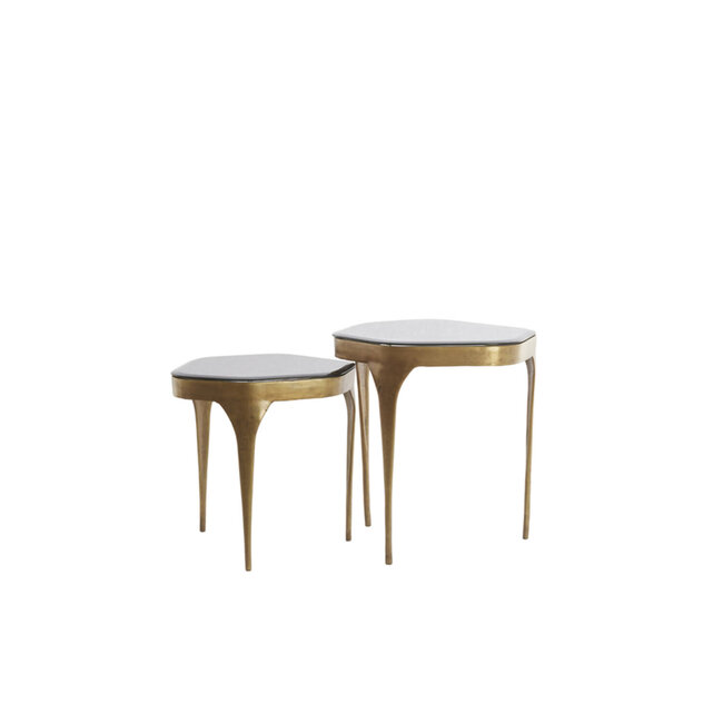 Light en Living Bijzettafel Set van 2 max 50x45,5x50 cm AVI glas smoke+antiek brons