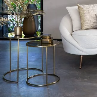 Light en Living Bijzettafel set van 2 DUARTE glas bruin+licht goud