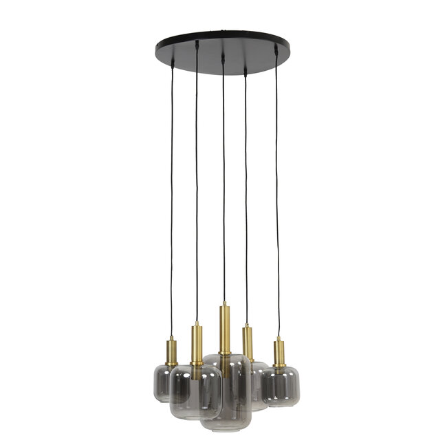 Light en Living Hanglamp 5L Ø66x80 cm LEKAR antiek  brons+smoke glas