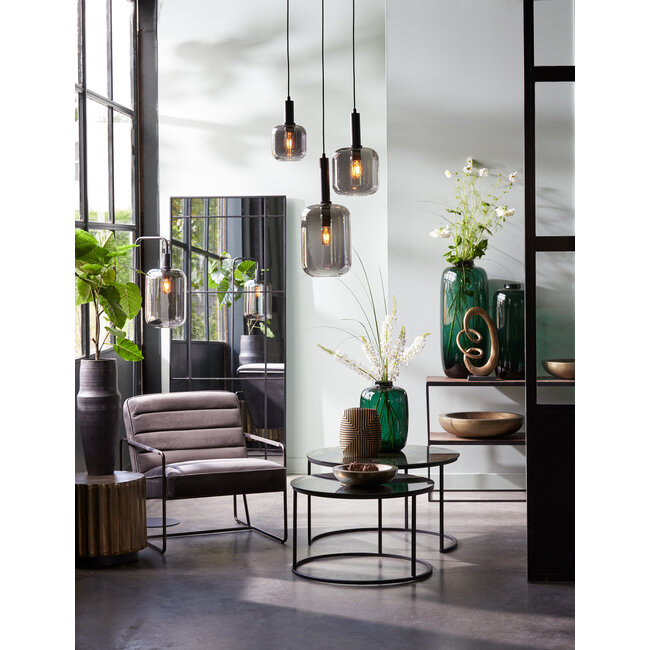 Light en Living Hanglamp Ø21x37 cm LEKAR zwart+smoke glas