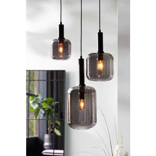 Light en Living Hanglamp Ø21x37 cm LEKAR zwart+smoke glas