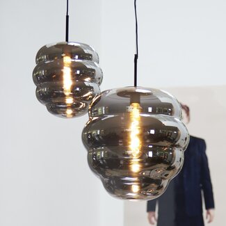 Light en Living Hanglamp  MISTY glas  smoke+mat zwart - 2 maten