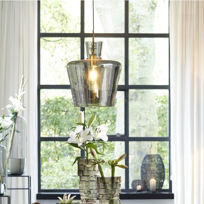 Light en Living Hanglamp Ø35x43 cm MYLES smoke glas+antiek brons