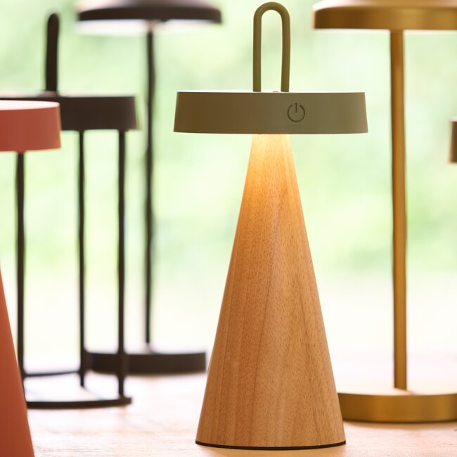 Light en Living Tafellamp LED Ø13x28,5 cm ANKENTA olijf groen+hout naturel