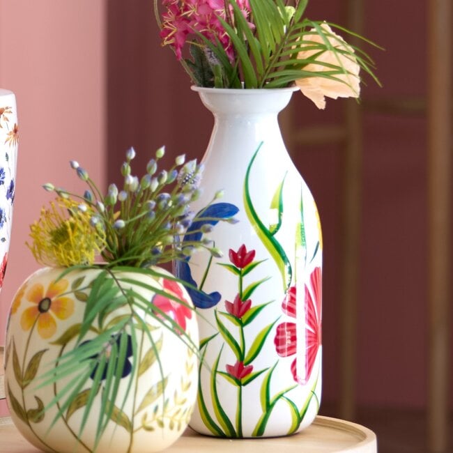 Light en Living Vaas deco Ø20x45 cm EKIMULI  wit+bloemen