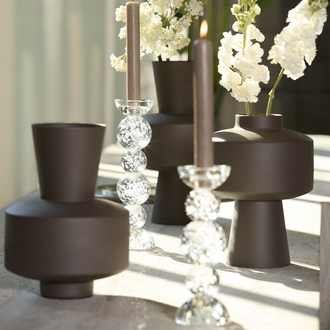 Light en Living Light & Living Kaarsenhouder ITINGA - Glas met Bubbelstructuur - Helder - Ø9,5x34 cm